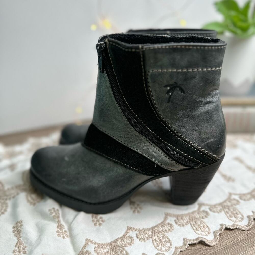 Dromedaris Kara leather side zip boots w 3” heel tan-gray size EU 37 US 6.5